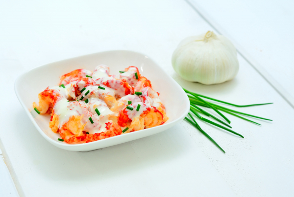 Flusskrebsschwänze in Knoblauchsauce
